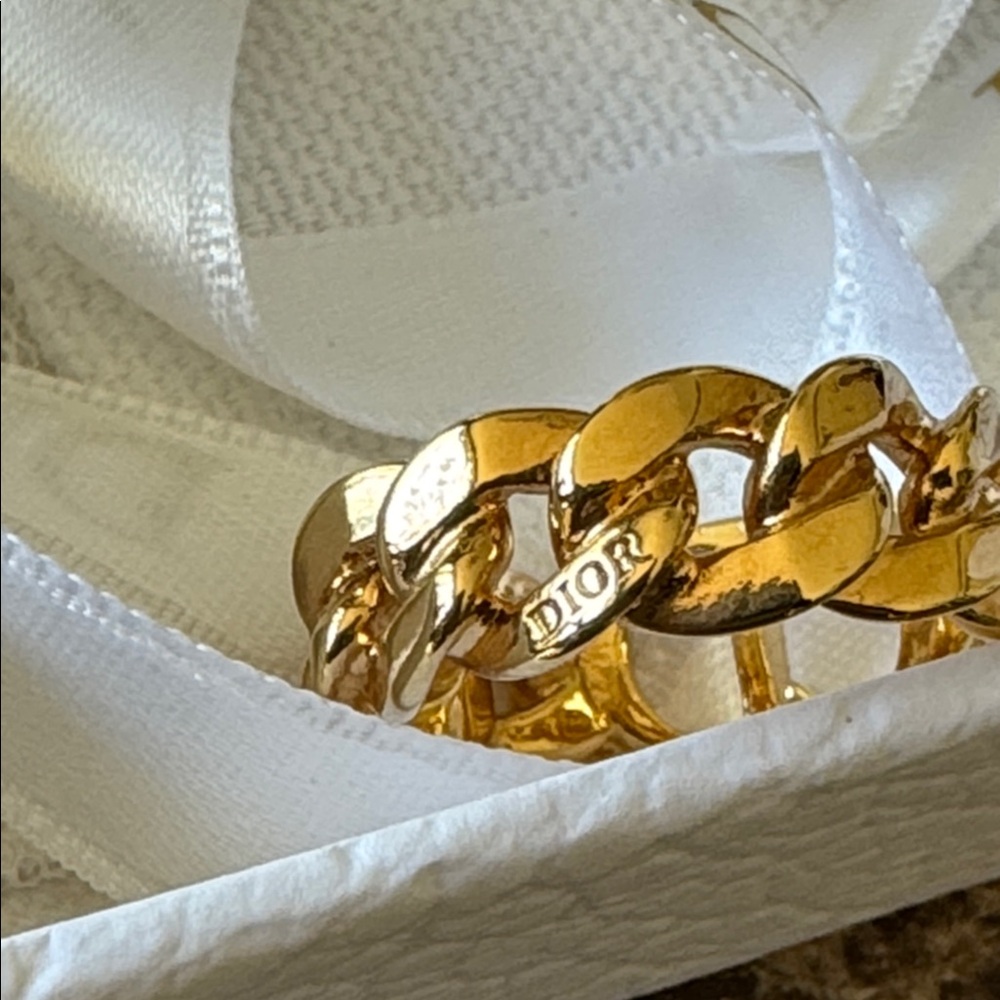 Christian Dior cd logo gold chain link ring size 5.5 - Picture 8 of 8